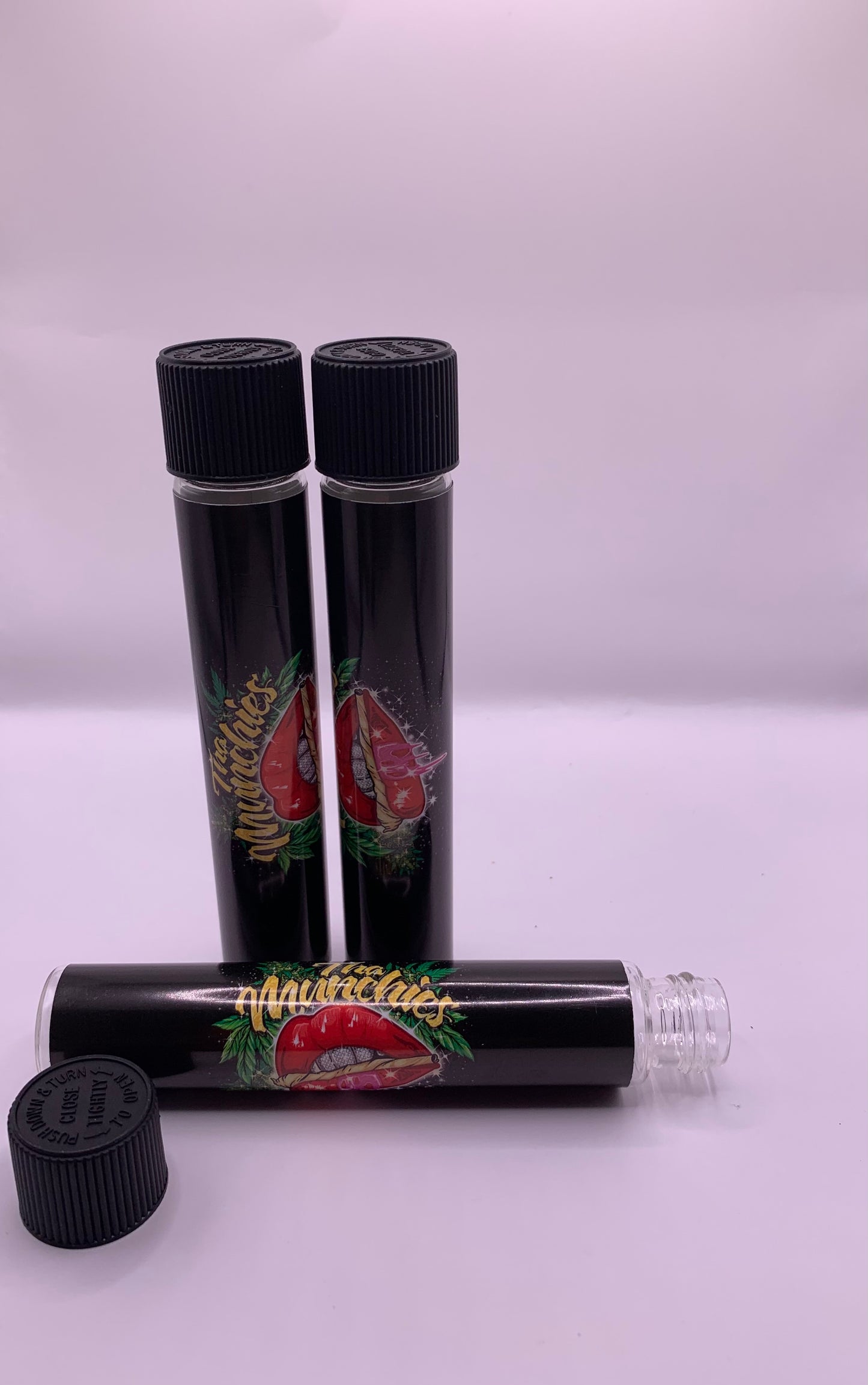 Child-Resistant Glass Pre-Roll Tube with Tha Munchies Custom Design