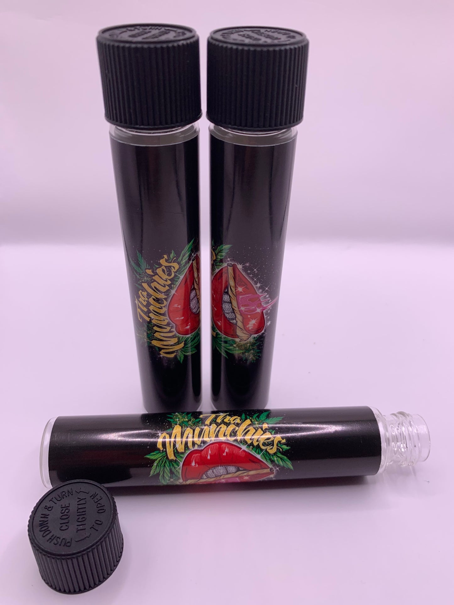 Child-Resistant Glass Pre-Roll Tube with Tha Munchies Custom Design