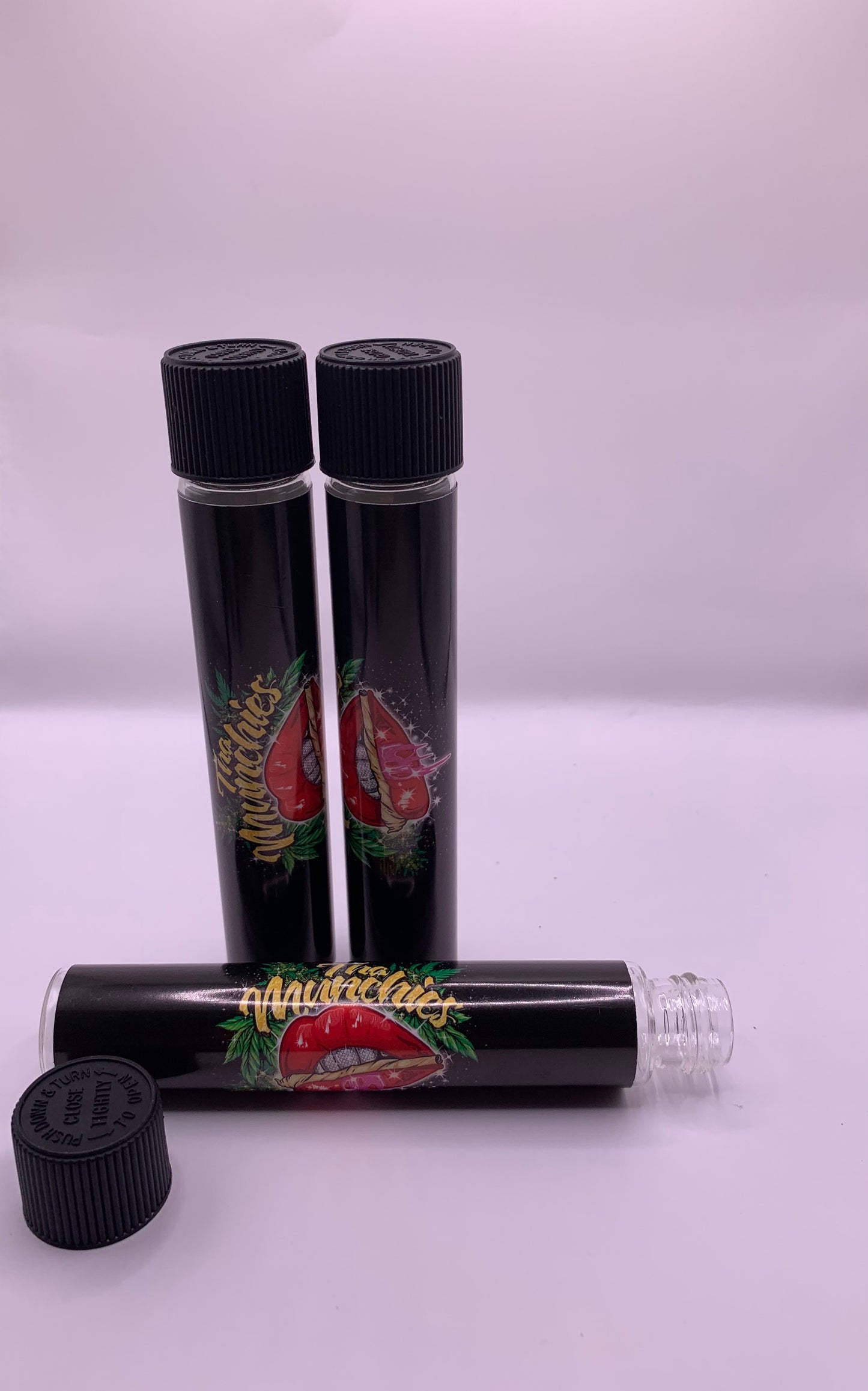 Child-Resistant Glass Pre-Roll Tube with Tha Munchies Custom Design