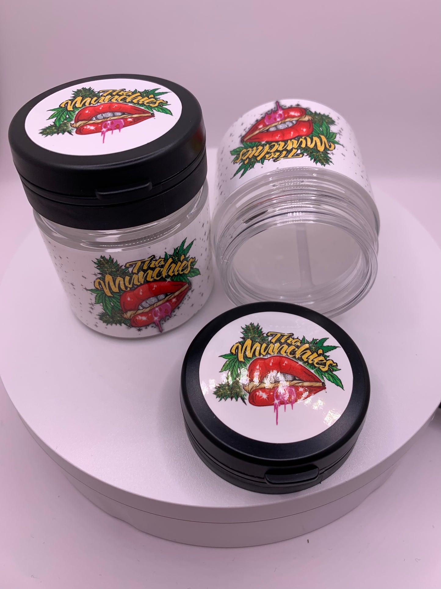 Tha Munchies Custom Design Logo Tamper Evident Plastic Jars