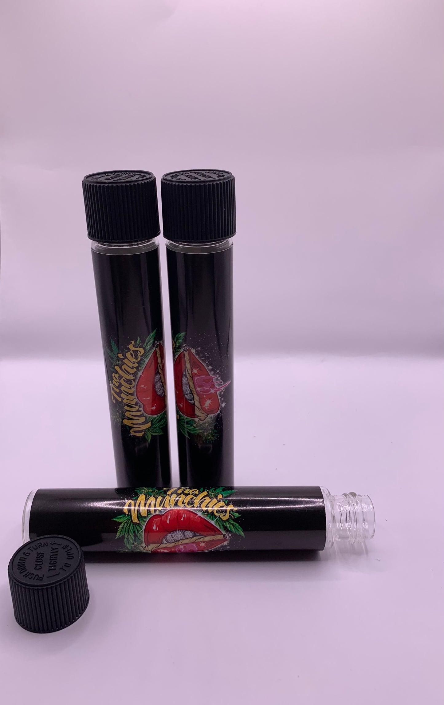 Child-Resistant Glass Pre-Roll Tube with Tha Munchies Custom Design